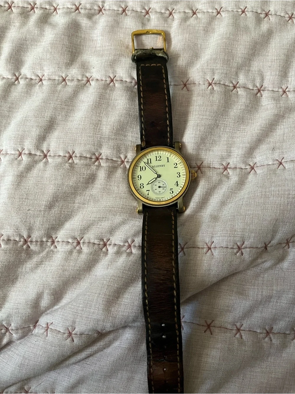 Allenby Men’s Two-Tone Gold Case Watch with Brown Leather Strap